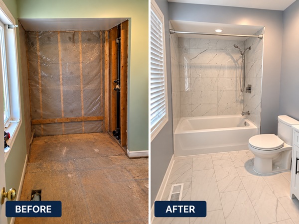 Basement bathroom renovation before and after in Orleans Ottawa by MBN Renovation