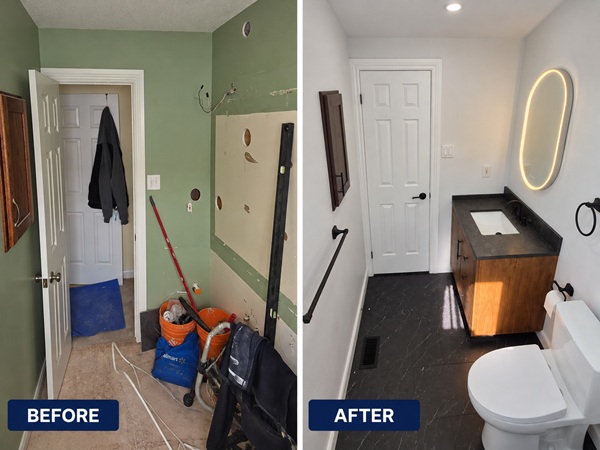 Before and after modern bathroom renovation in Orléans by MBN Renovation