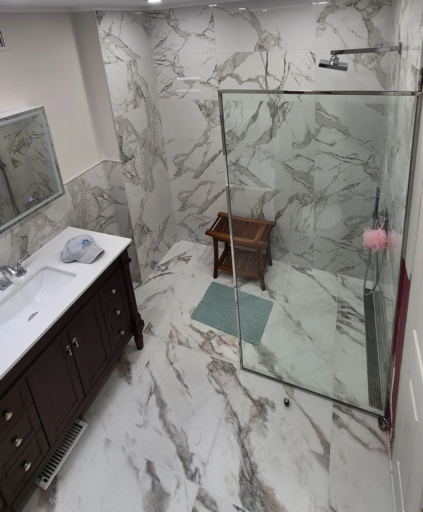Accessible Washroom Renovation in Orléans, East Ottawa | Curb-less Shower by MBN Renovation